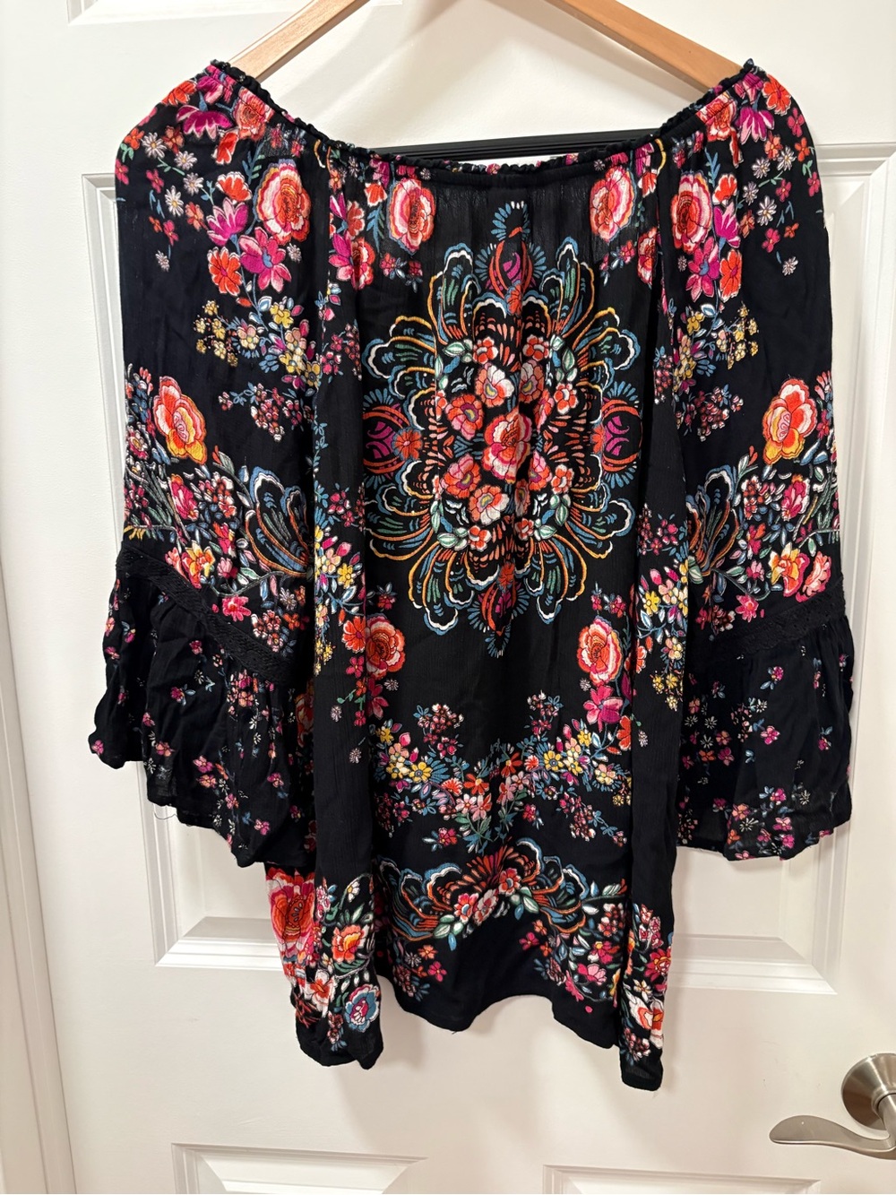 Bila Black Floral Embroidered Peasant Tunic - Picture 3 of 3